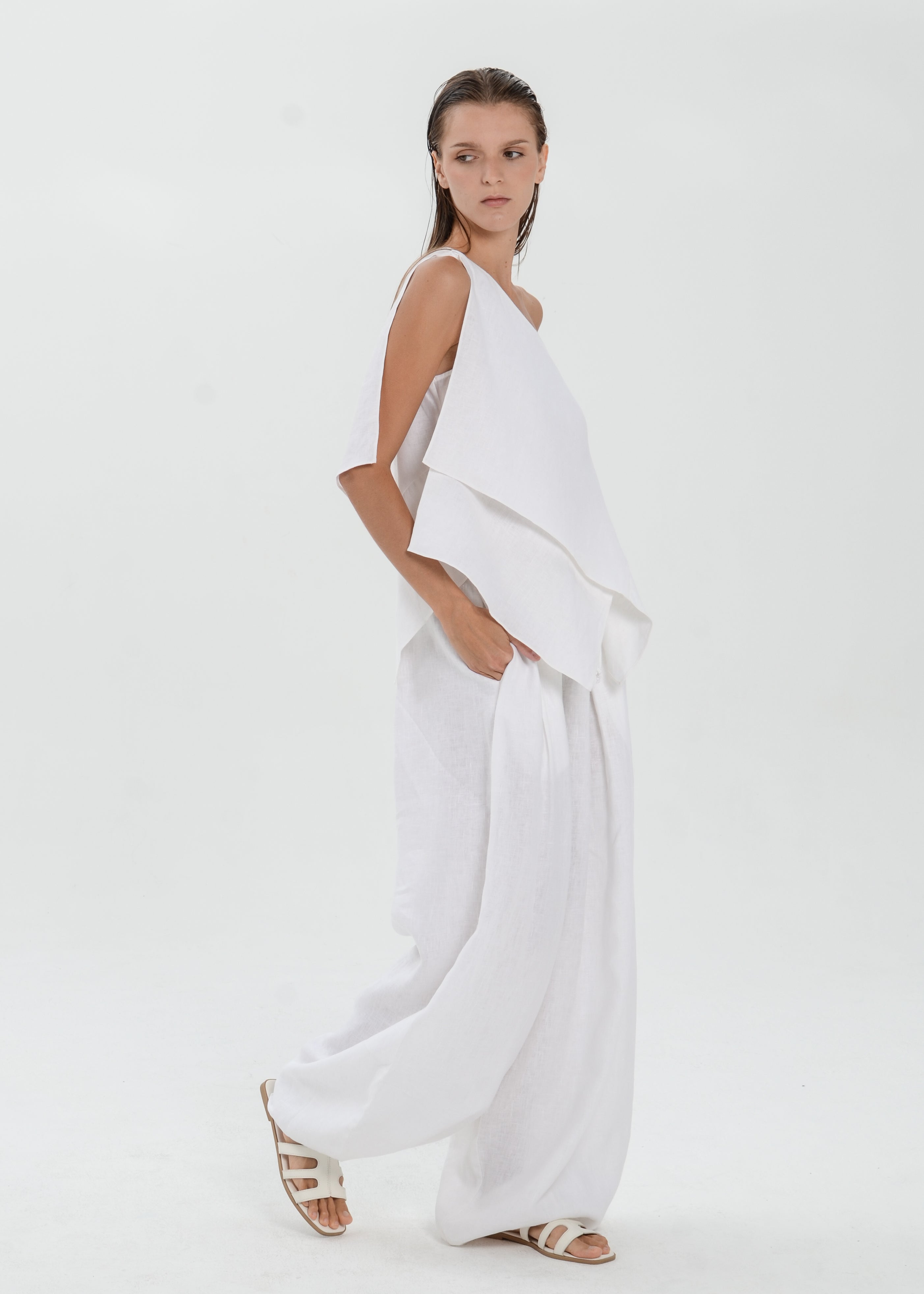 The Essence Linen Top - Layered Asymmetric Sleeveless Blouse