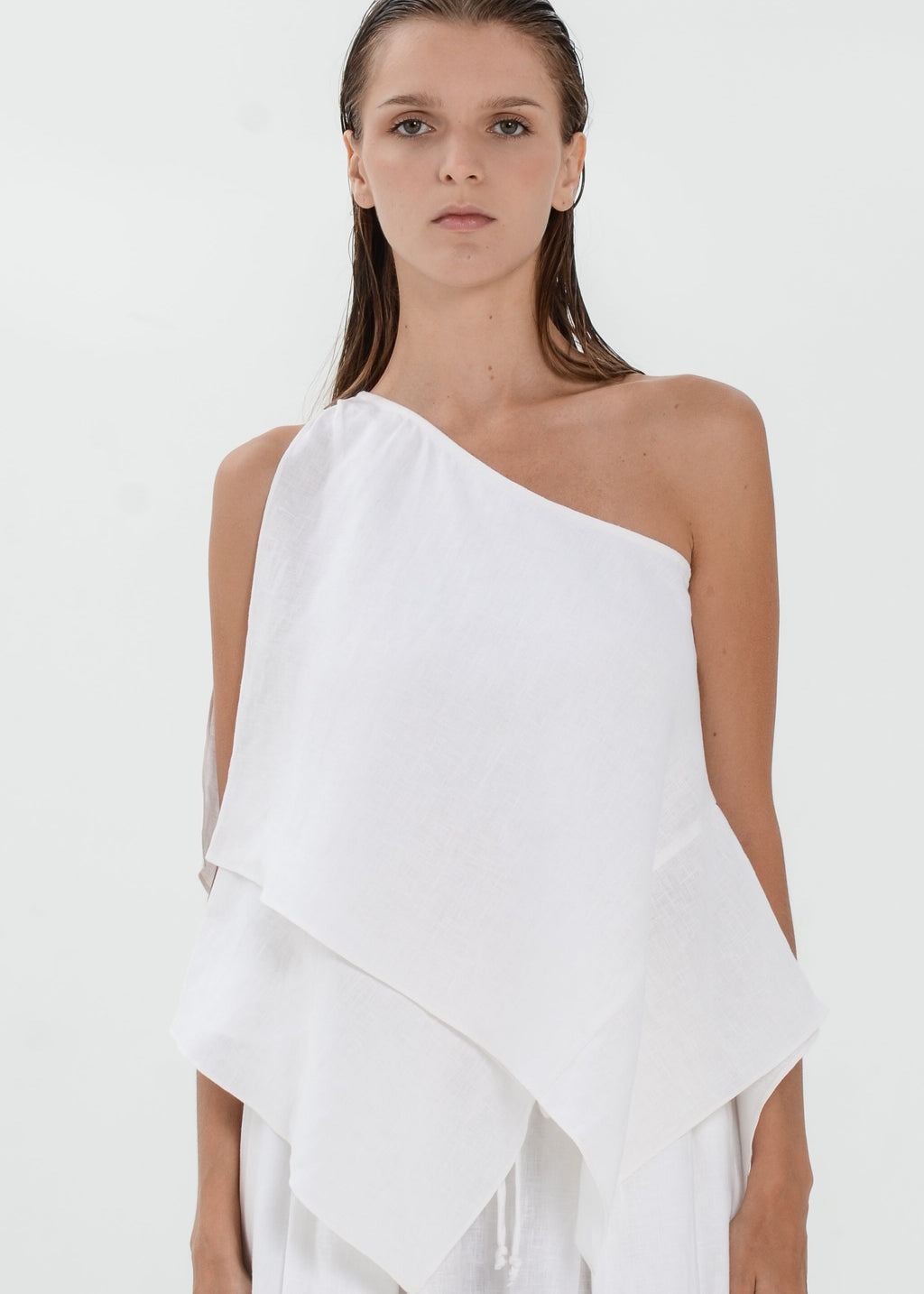 The Essence Linen Top - Layered Asymmetric Sleeveless Blouse