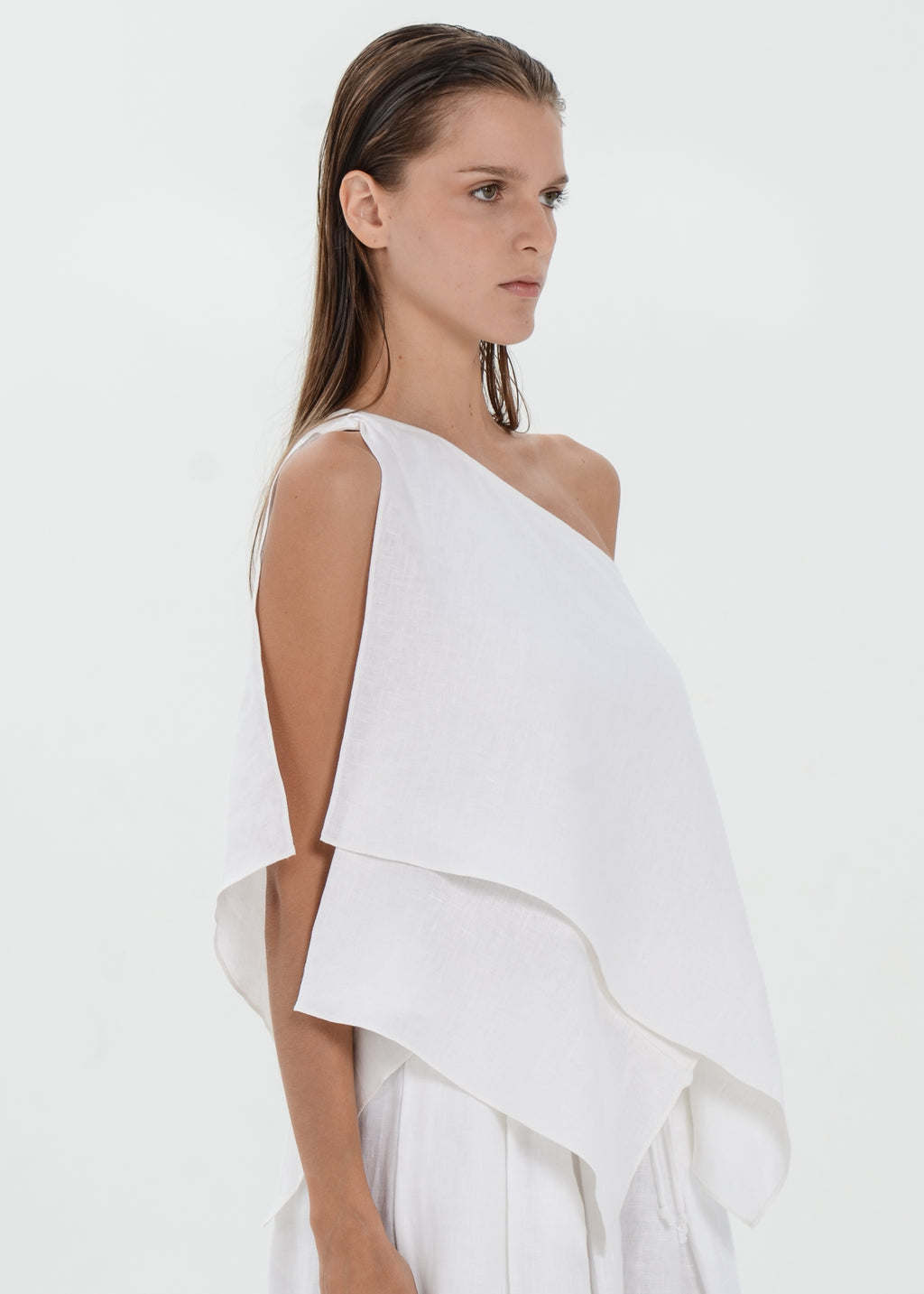 The Essence Linen Top - Layered Asymmetric Sleeveless Blouse