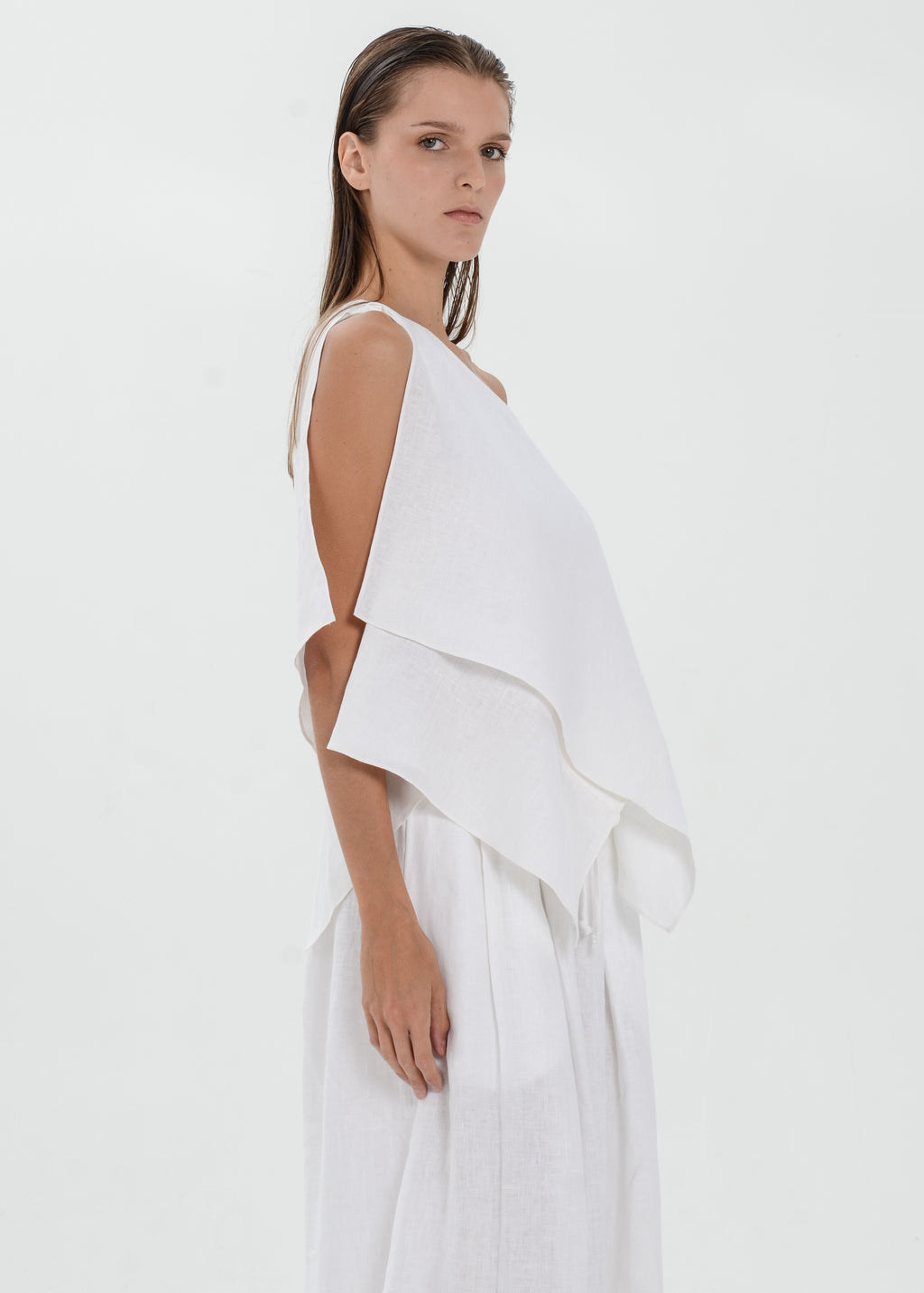 The Essence Linen Top - Layered Asymmetric Sleeveless Blouse