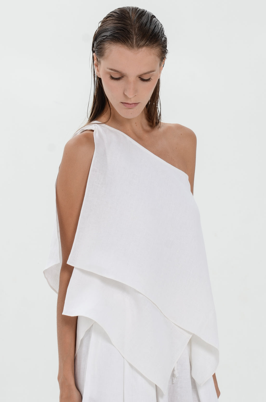 The Essence Linen Top - Layered Asymmetric Sleeveless Blouse