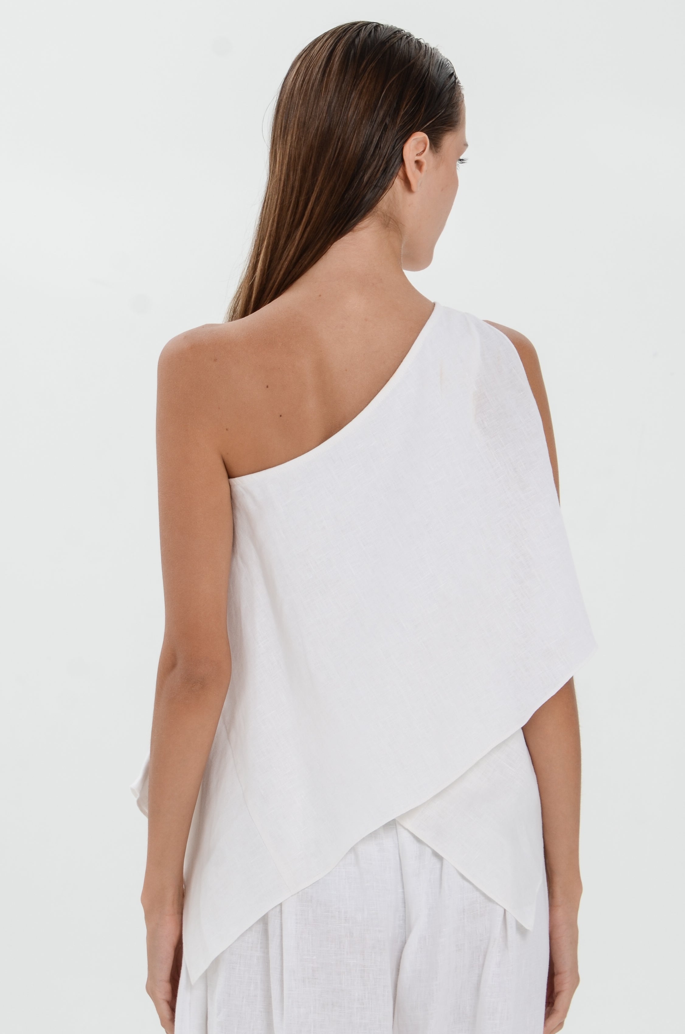 The Essence Linen Top - Layered Asymmetric Sleeveless Blouse