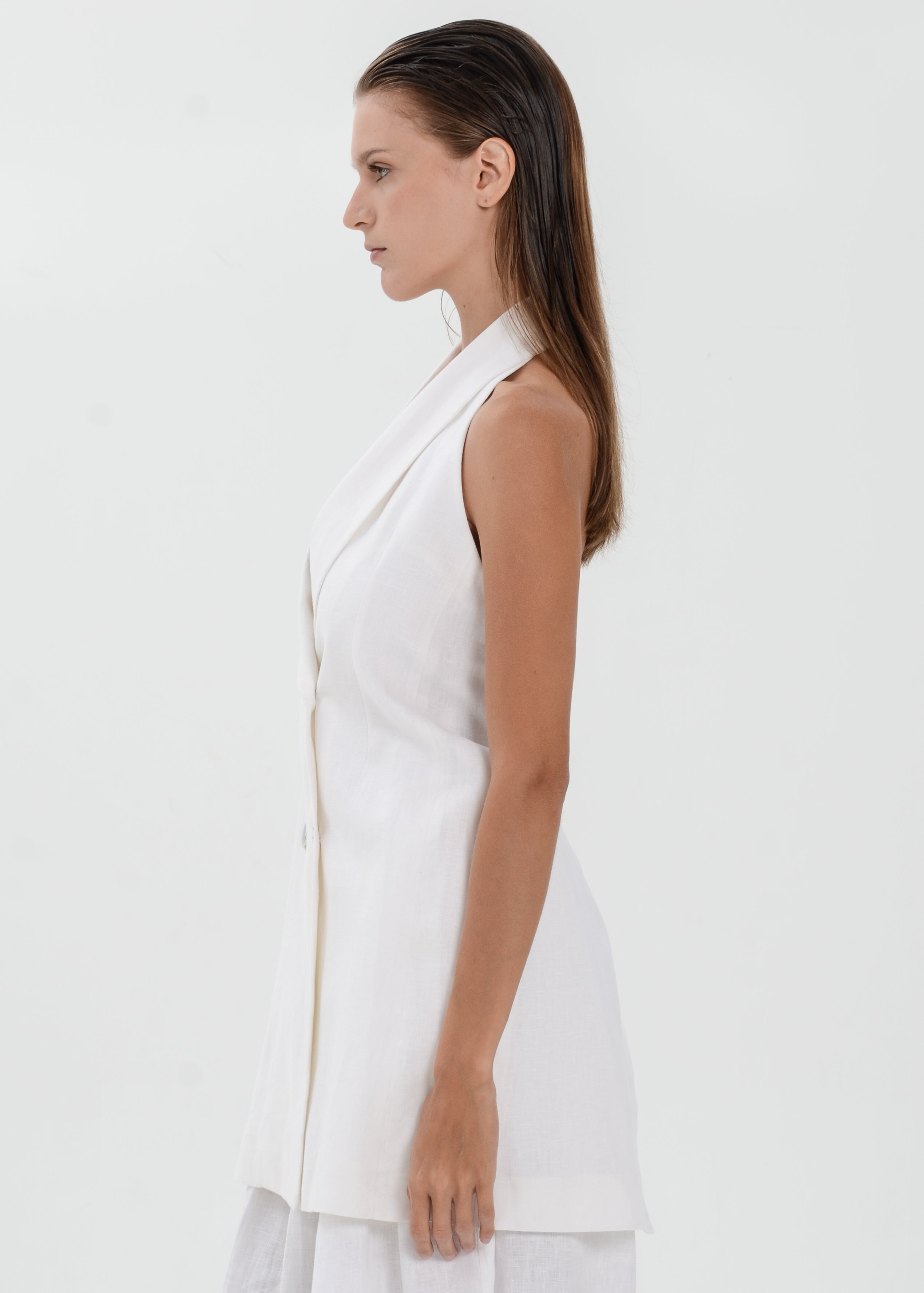 The Essence Linen Top - Double Breasted Hem Vest
