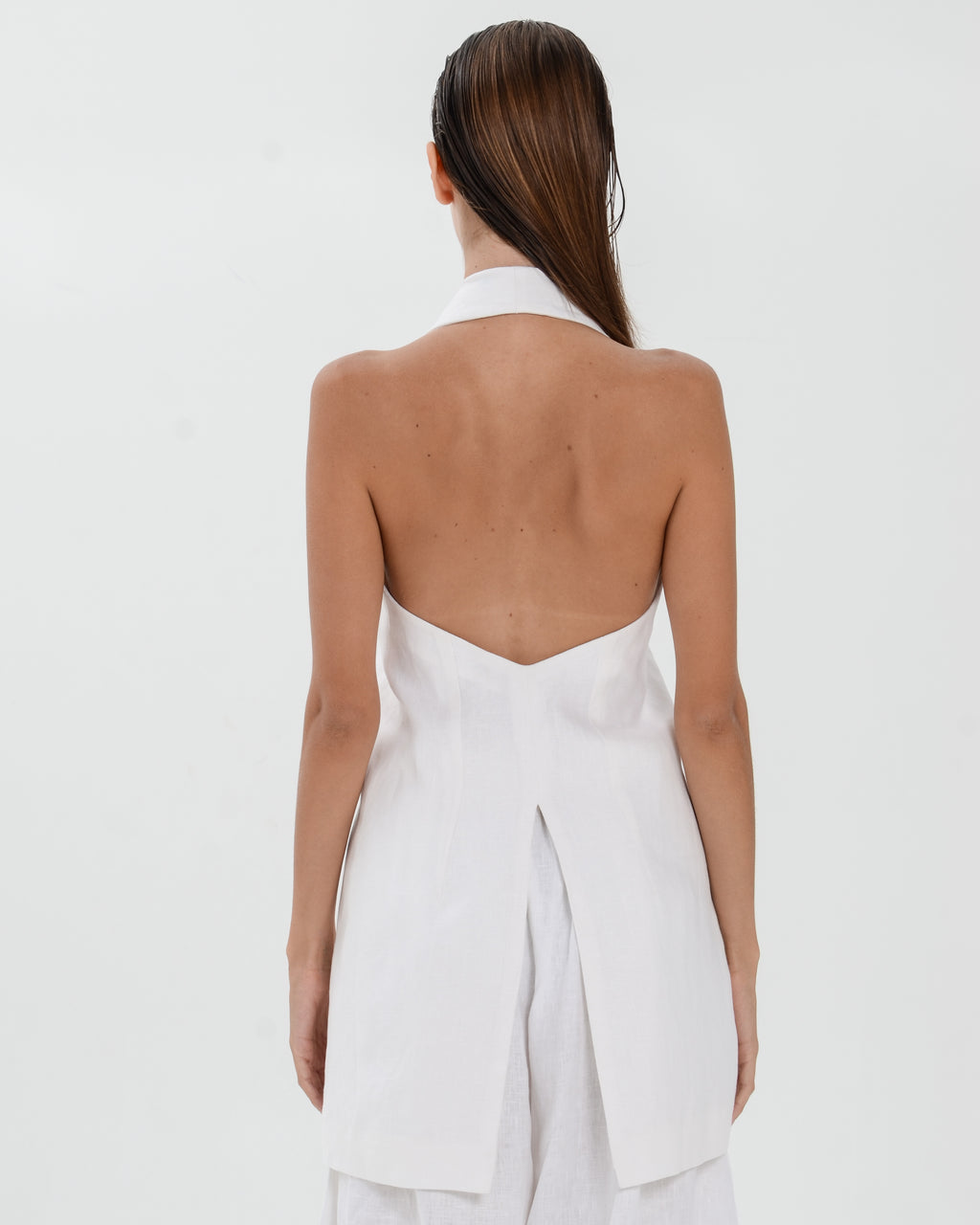 The Essence Linen Top - Double Breasted Hem Vest