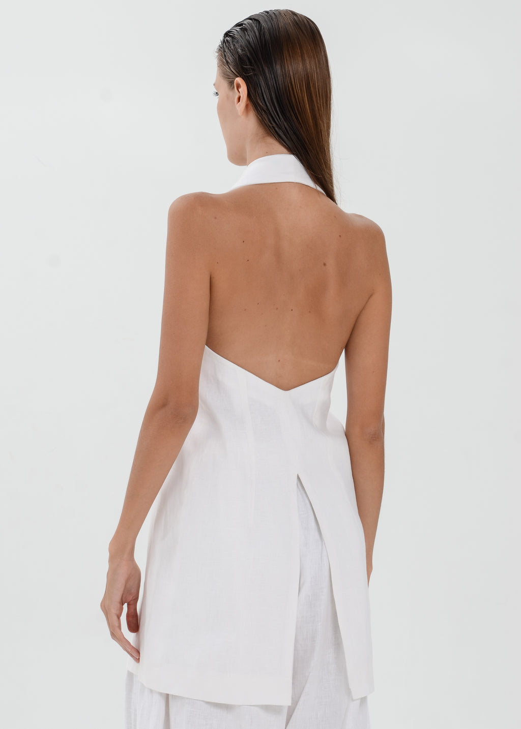 The Essence Linen Top - Double Breasted Hem Vest