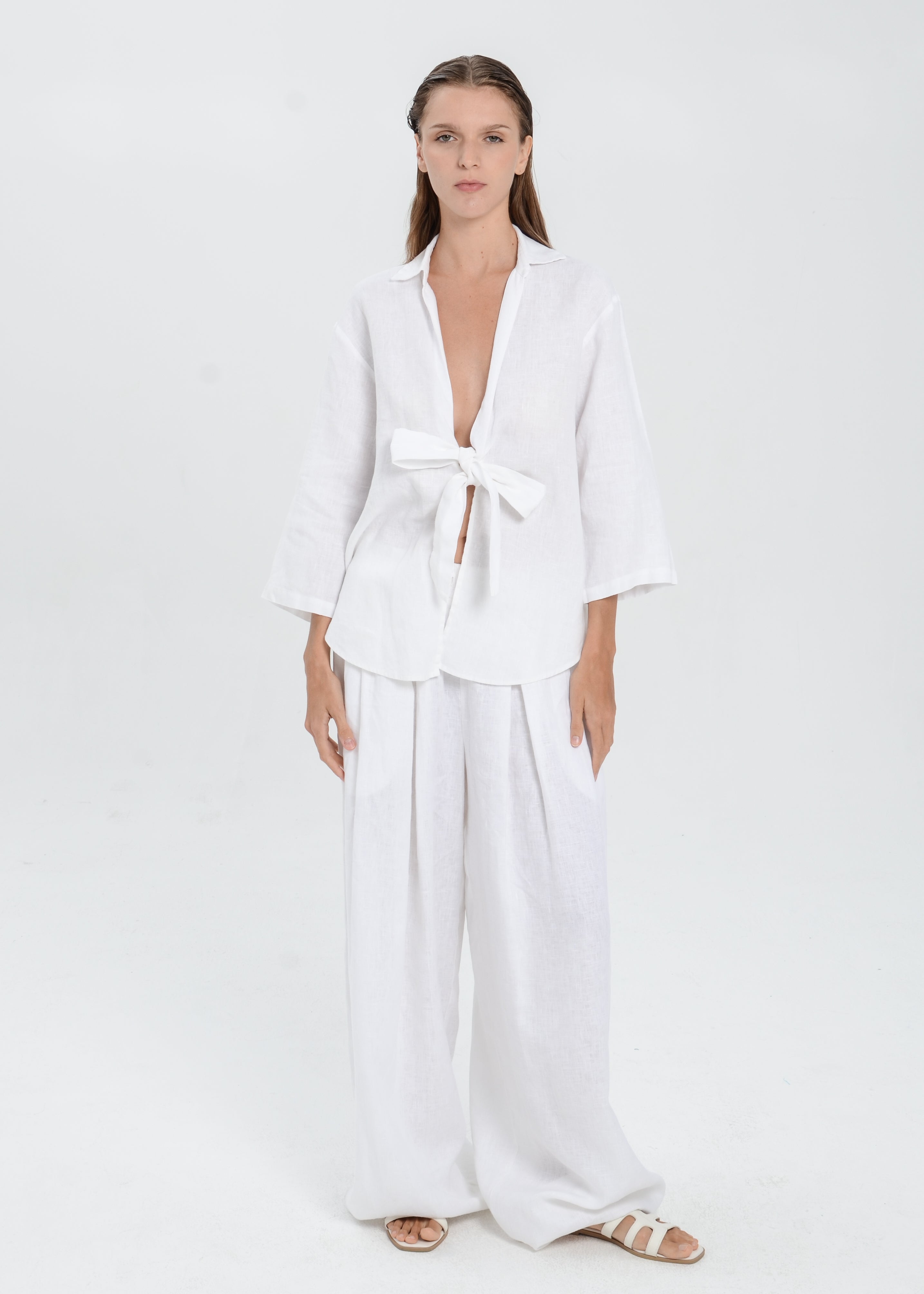 The Essence Linen Jacket - Tie Front Collared Jacket