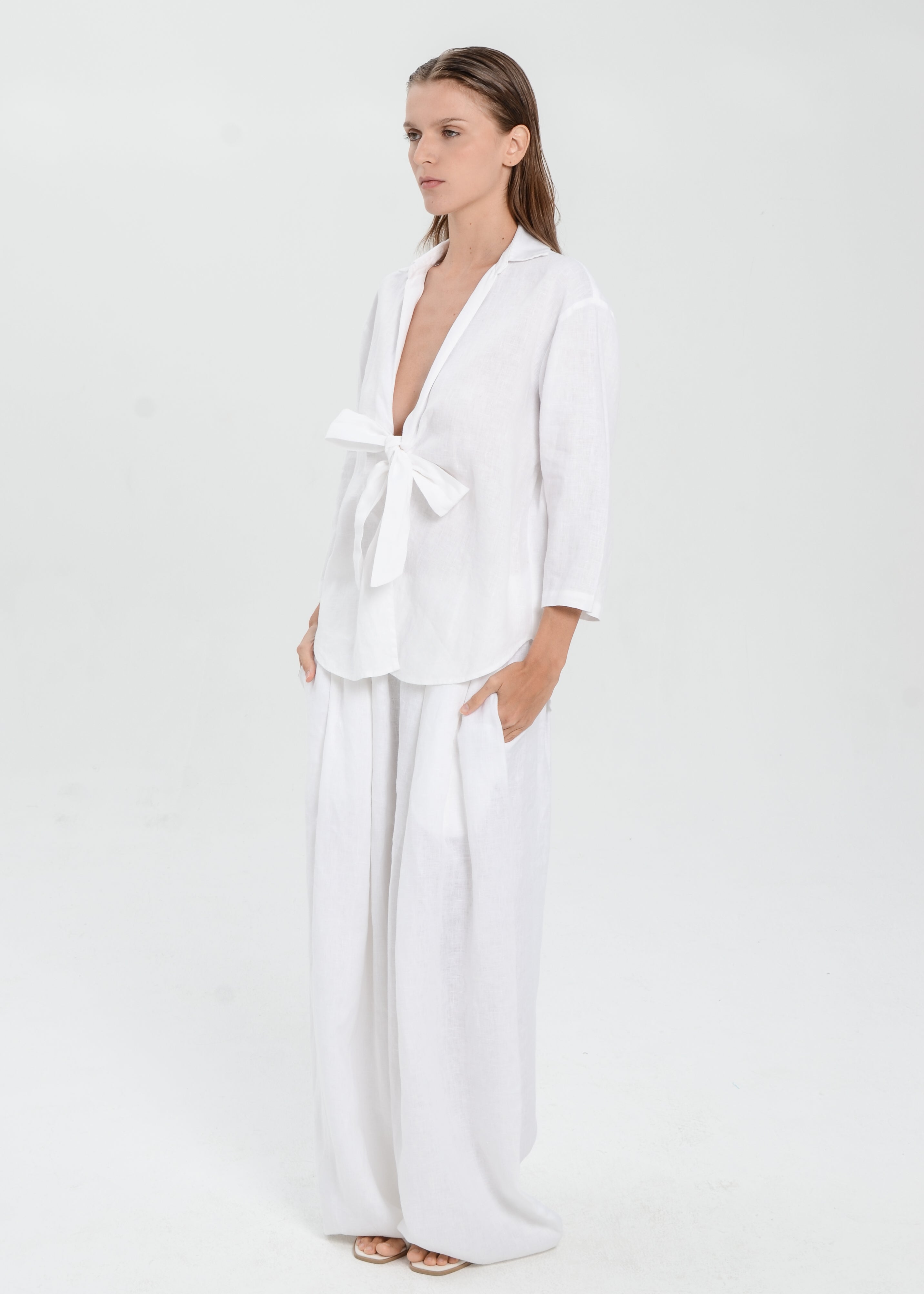 The Essence Linen Jacket - Tie Front Collared Jacket