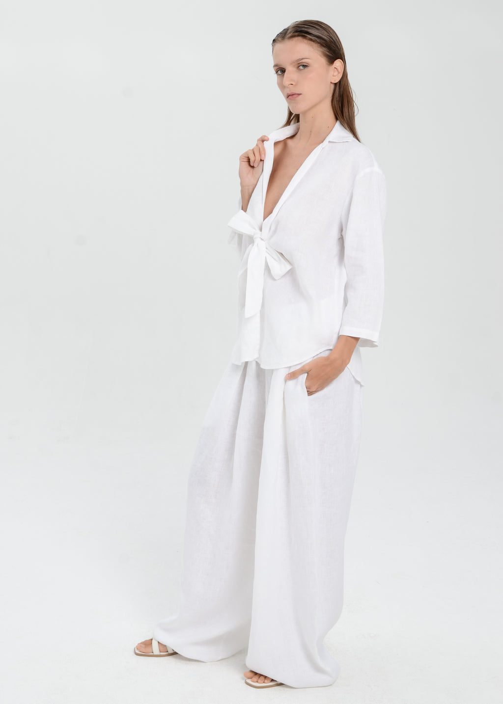 The Essence Linen Jacket - Tie Front Collared Jacket