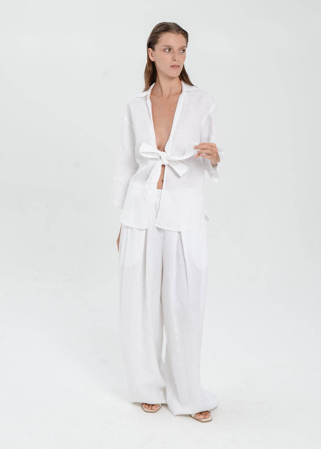 The Essence Linen Jacket - Tie Front Collared Jacket