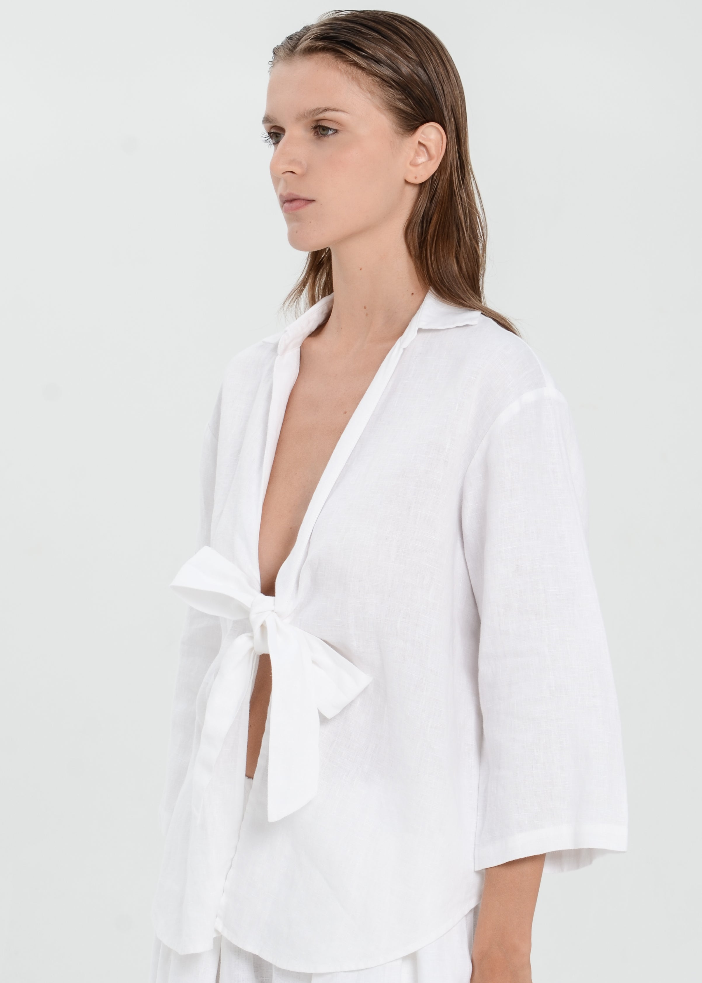 The Essence Linen Jacket - Tie Front Collared Jacket