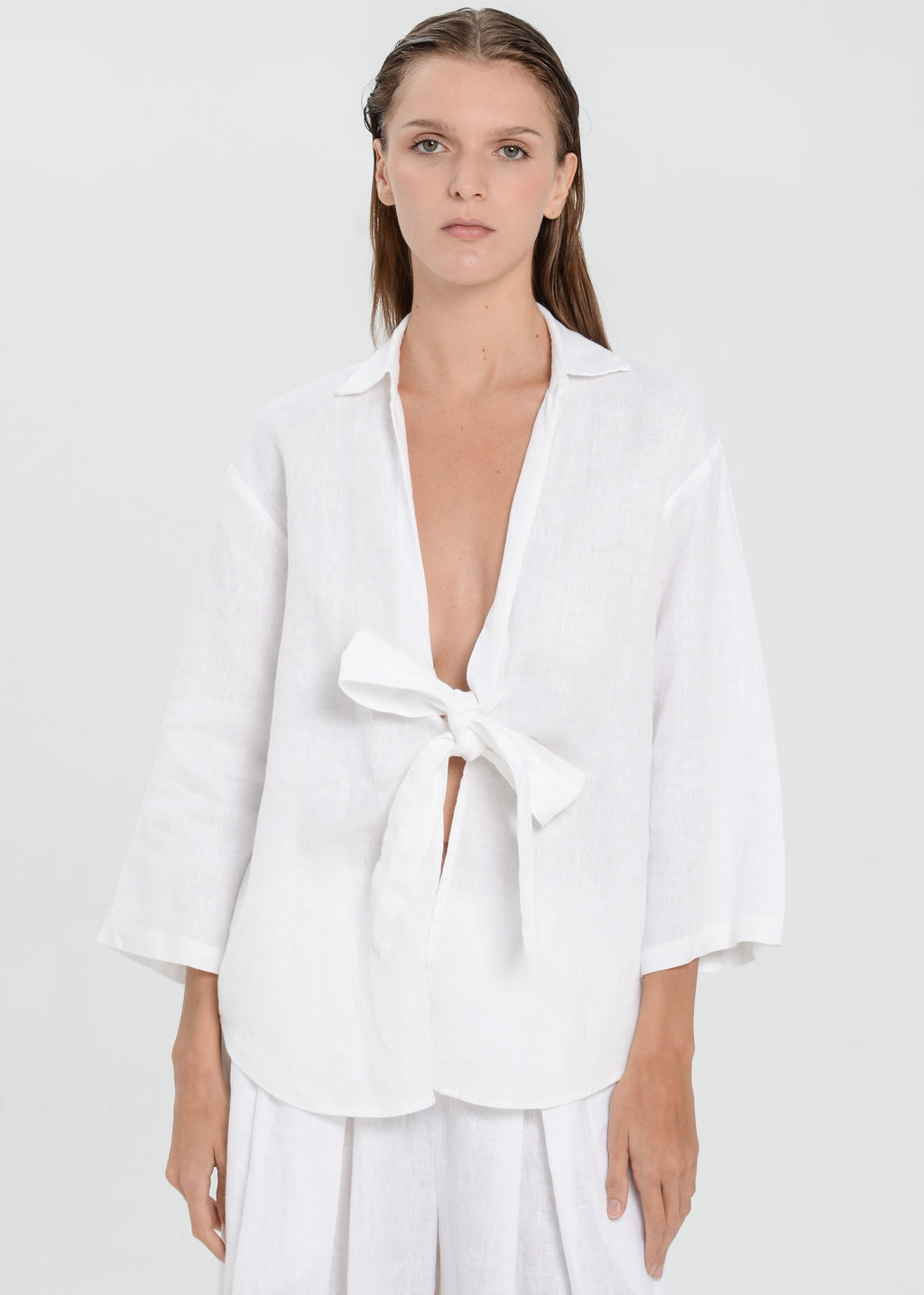 The Essence Linen Jacket - Tie Front Collared Jacket
