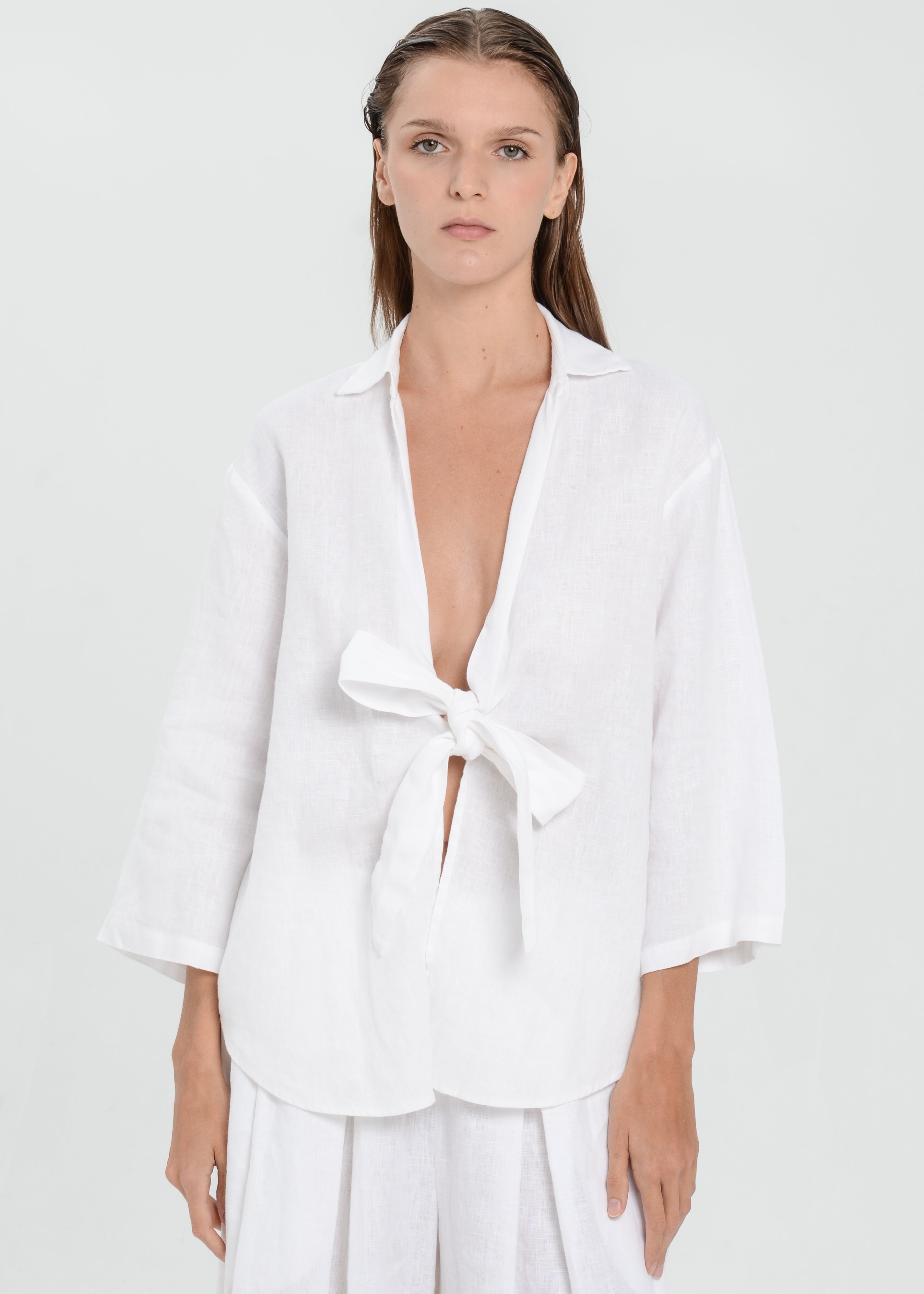 The Essence Linen Jacket - Tie Front Collared Jacket
