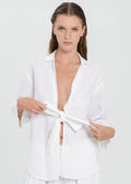 The Essence Linen Jacket - Tie Front Collared Jacket