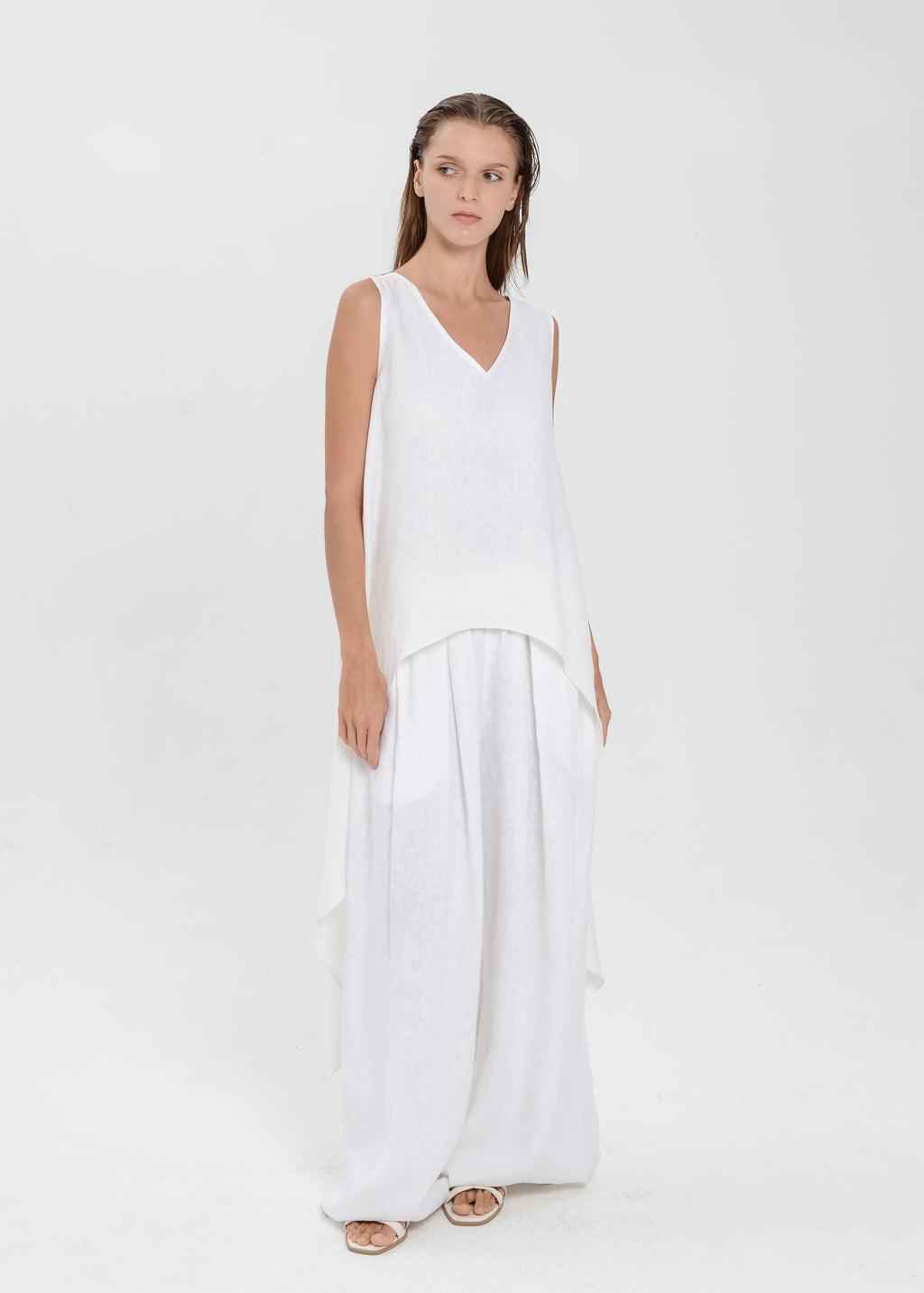 The Essence Linen Top - Hi-Low Dress Top with Split Double Layer Back