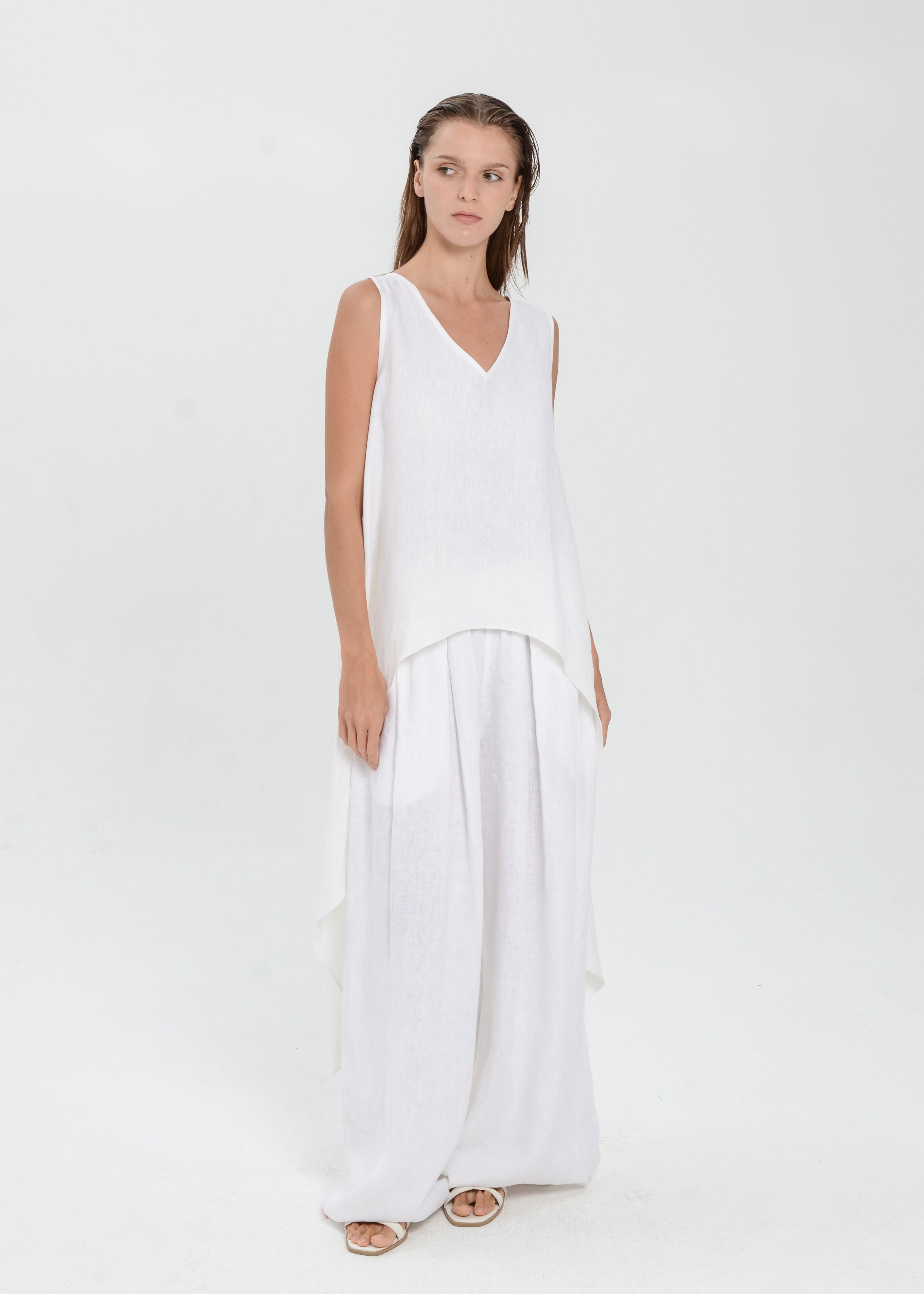The Essence Linen Top - Hi-Low Dress Top with Split Double Layer Back