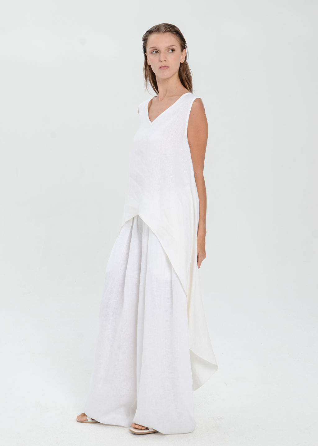The Essence Linen Top - Hi-Low Dress Top with Split Double Layer Back