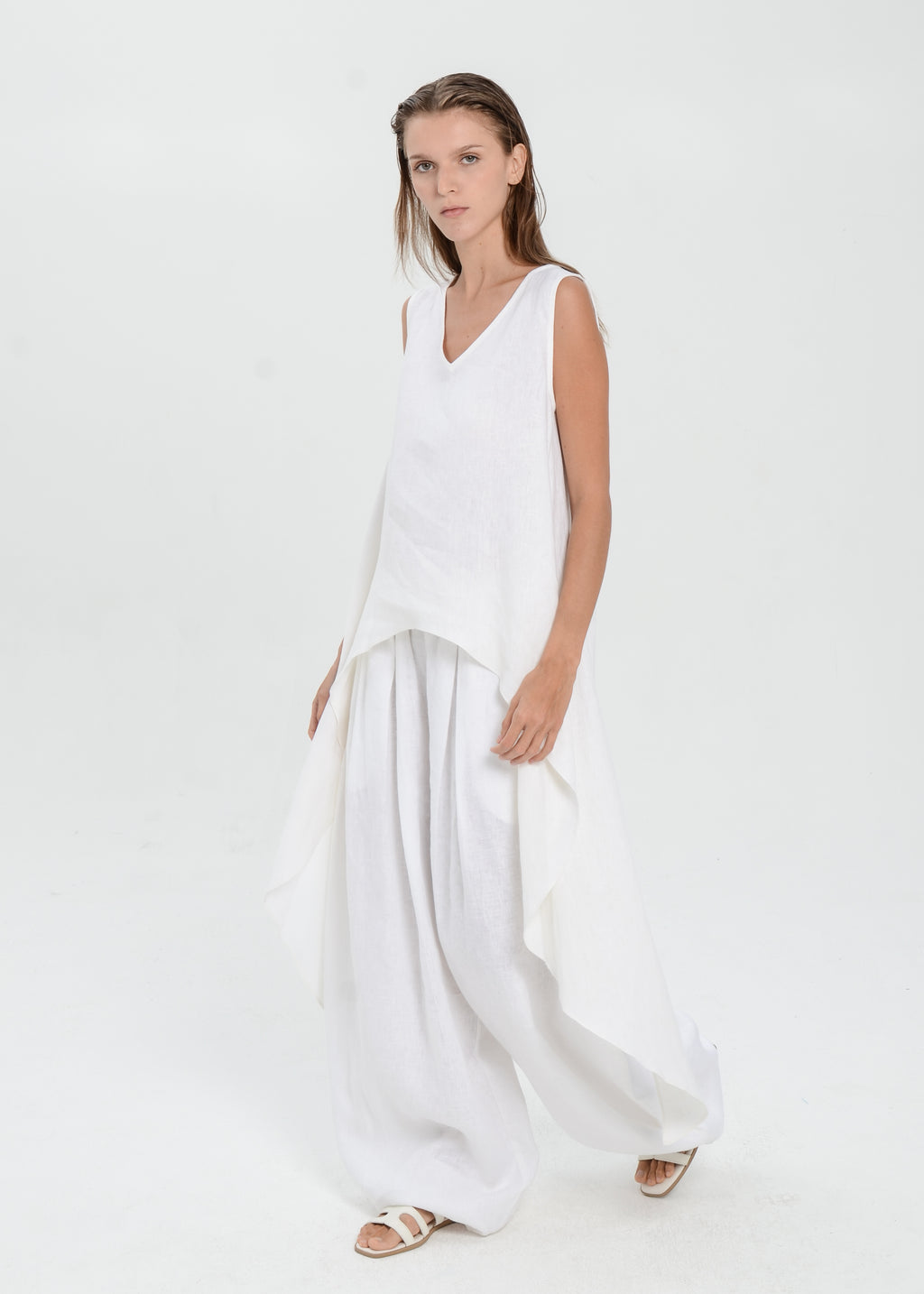 The Essence Linen Top - Hi-Low Dress Top with Split Double Layer Back