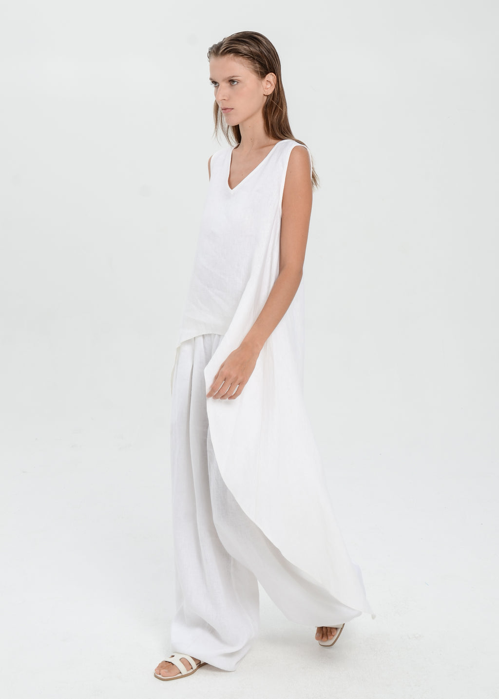 The Essence Linen Top - Hi-Low Dress Top with Split Double Layer Back