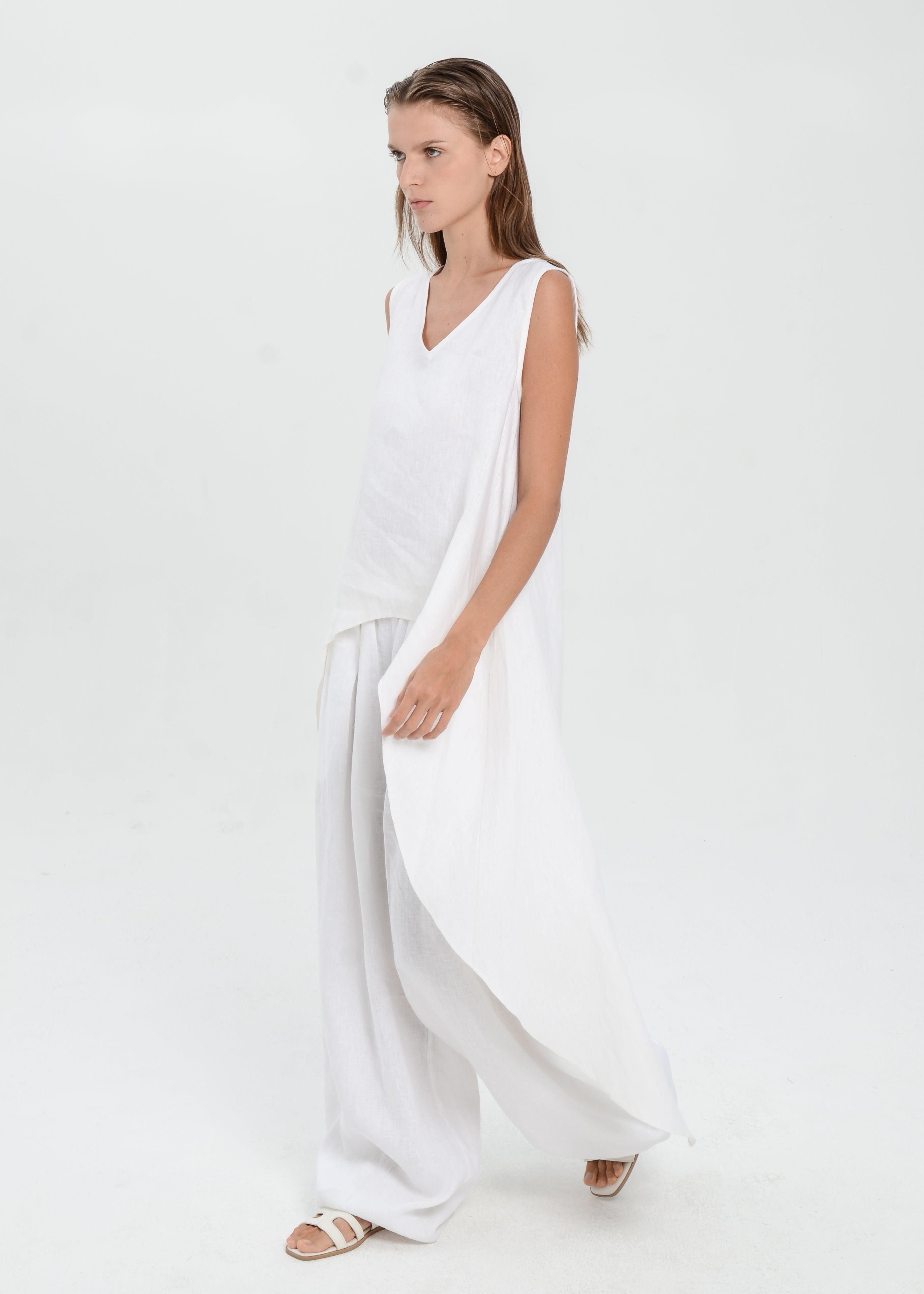 The Essence Linen Top - Hi-Low Dress Top with Split Double Layer Back