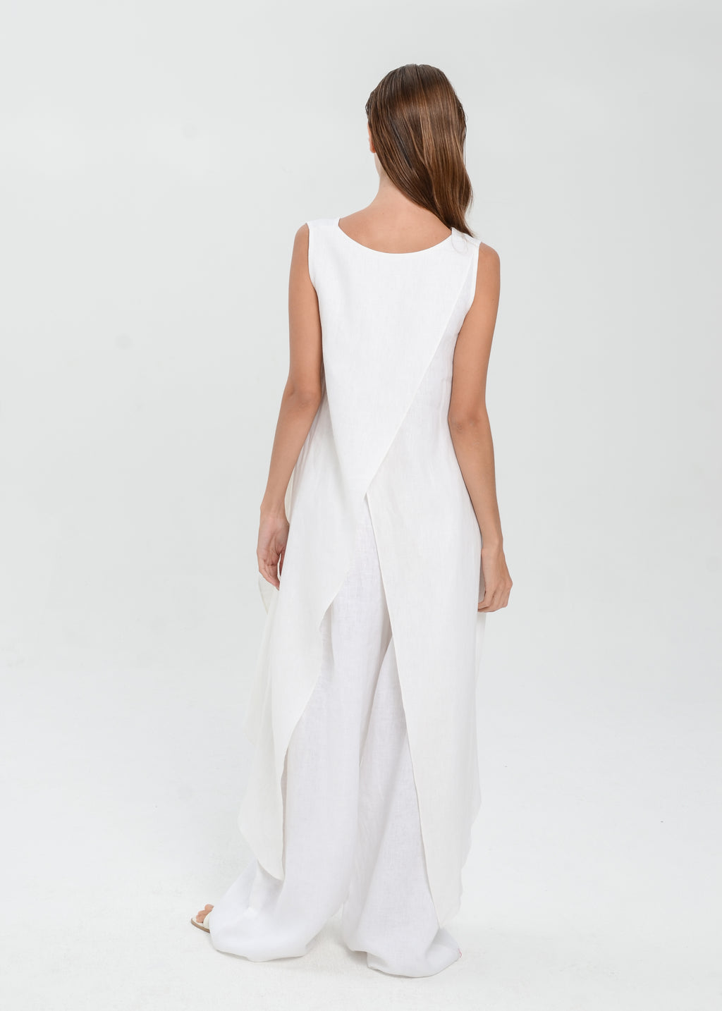 The Essence Linen Top - Hi-Low Dress Top with Split Double Layer Back