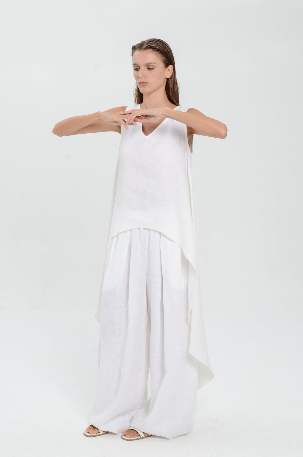 The Essence Linen Top - Hi-Low Dress Top with Split Double Layer Back
