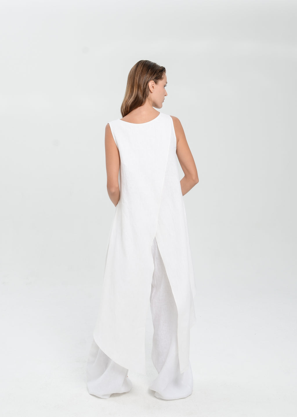 The Essence Linen Top - Hi-Low Dress Top with Split Double Layer Back