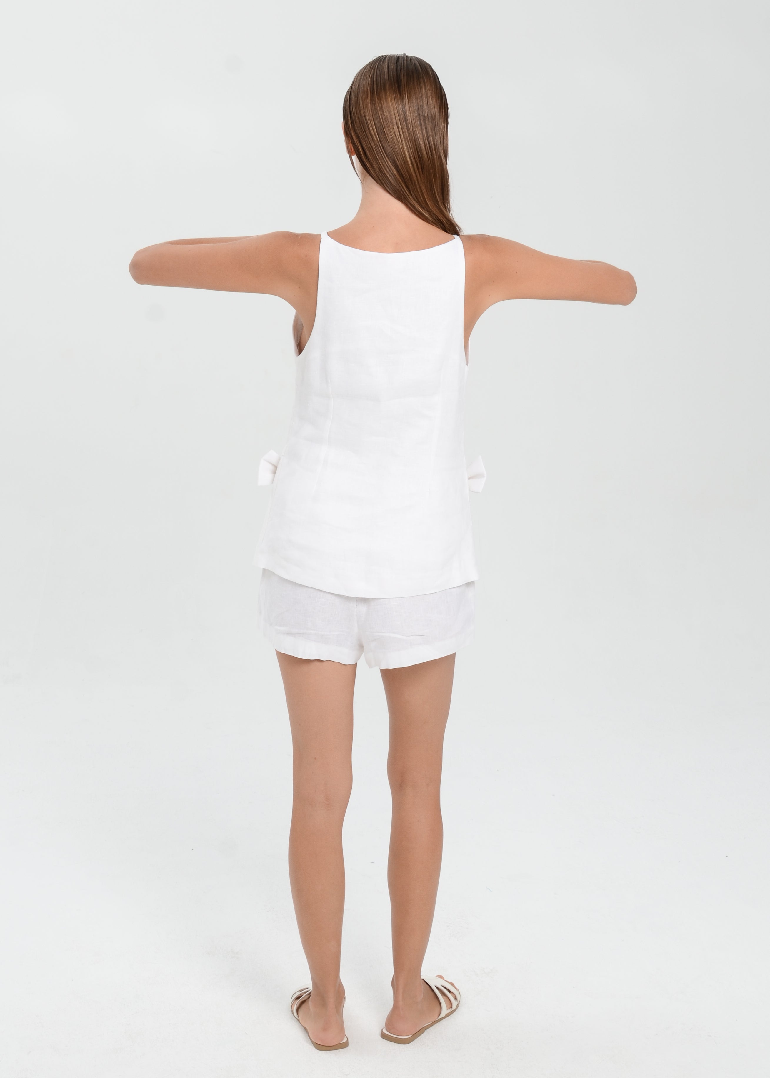 The Essence Linen Set - Mini Short Pants with Ribbon Pocket Vest