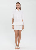 The Essence Linen Set - Collared Polo Blouse with Elastic Mini Short